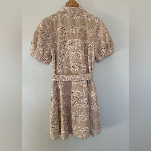 Sam Edelman Belted  Puff Sleeve Eyelet Mini Shirtdress - Picture 7 of 11